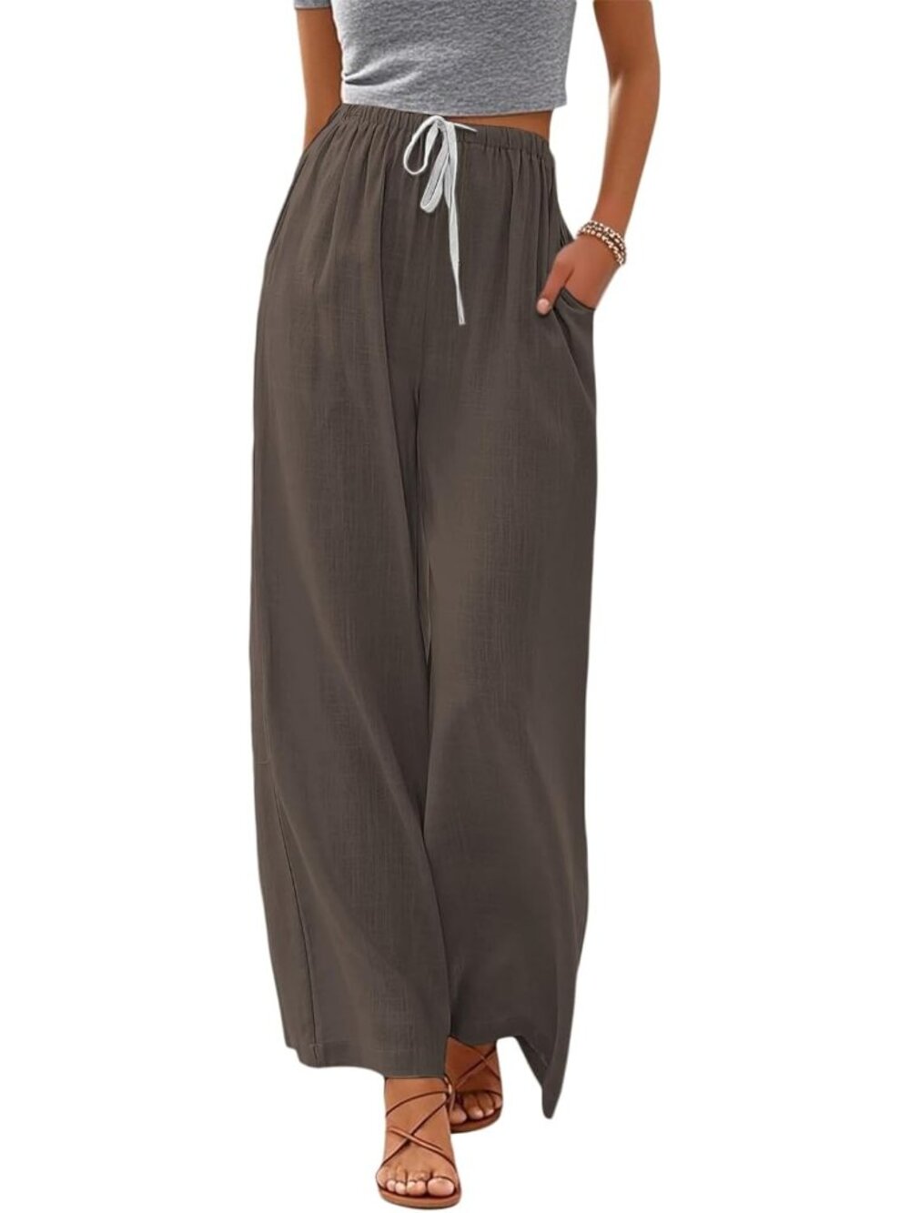 〽️Women's Wide Leg Pants Gary Rose Drawstring Summer Beach Hawaiian Trouser